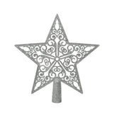 Decoris Shatterproof Hollow Star Tree Topper 21cm with Glitter - Silver